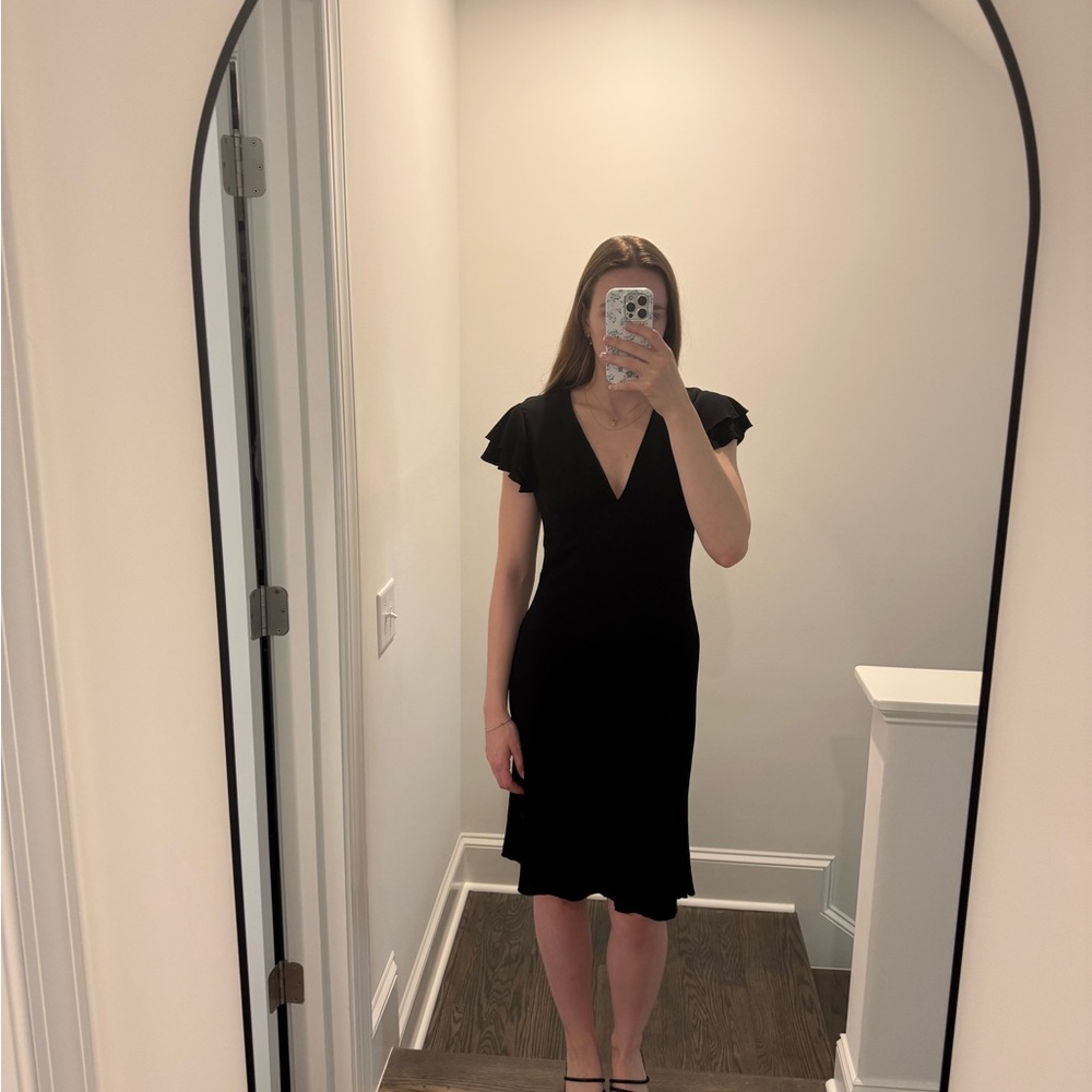 Moda International Black V-Neck Flutter Sleeve Midi Dress